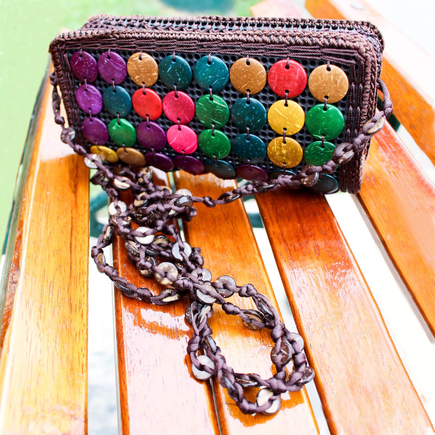 Crochet Shoulder Bag with Plastic Ornaments