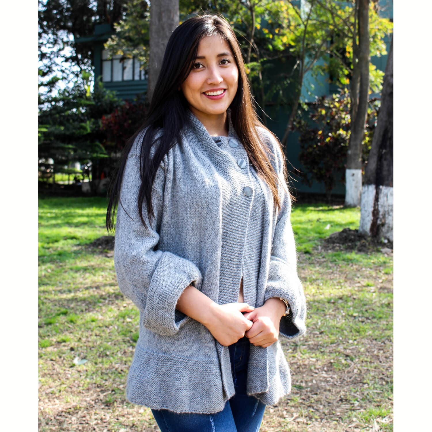 Button Up Baby Alpaca Sweater for Women
