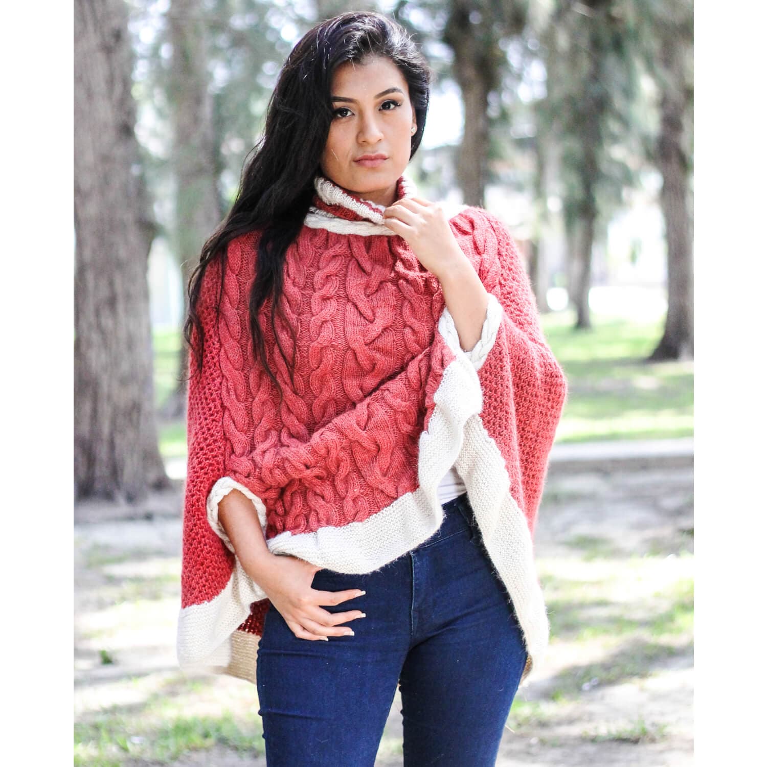Turtleneck Baby Alpaca Poncho for Women