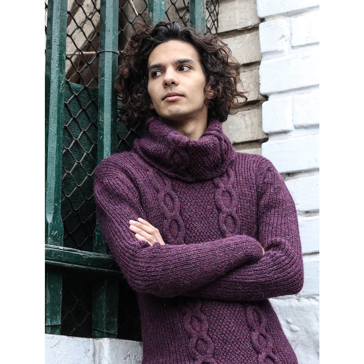 100% Baby Alpaca Turtle-neck Jumper with Cable Design