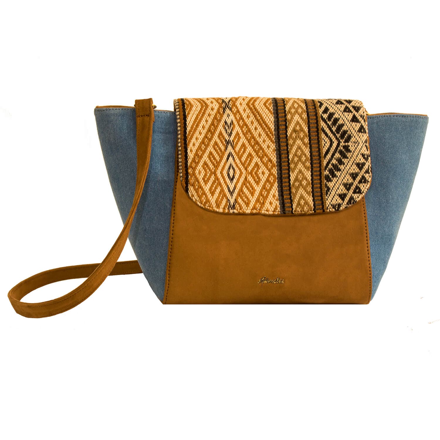 Denim and Suede Shoulder Bag
