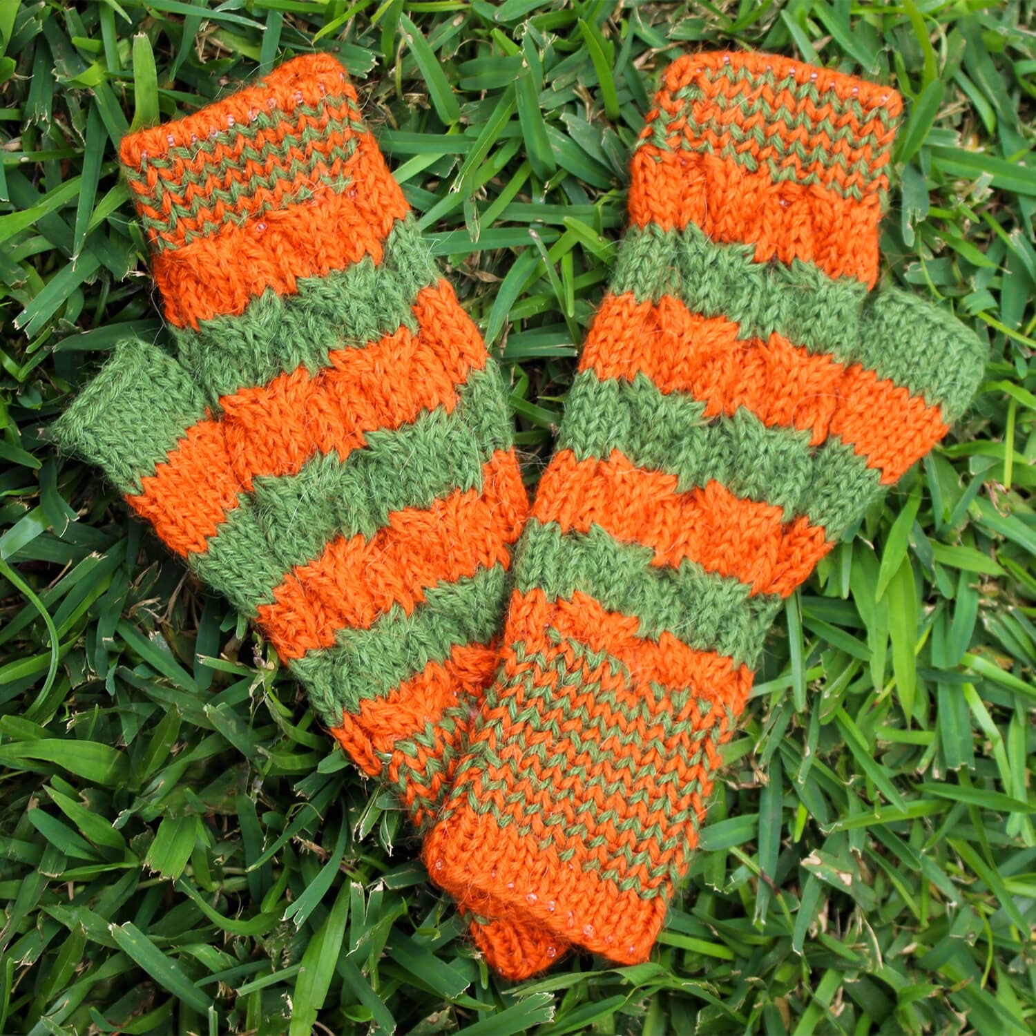 Double Cable Fingerless Alpaca Gloves