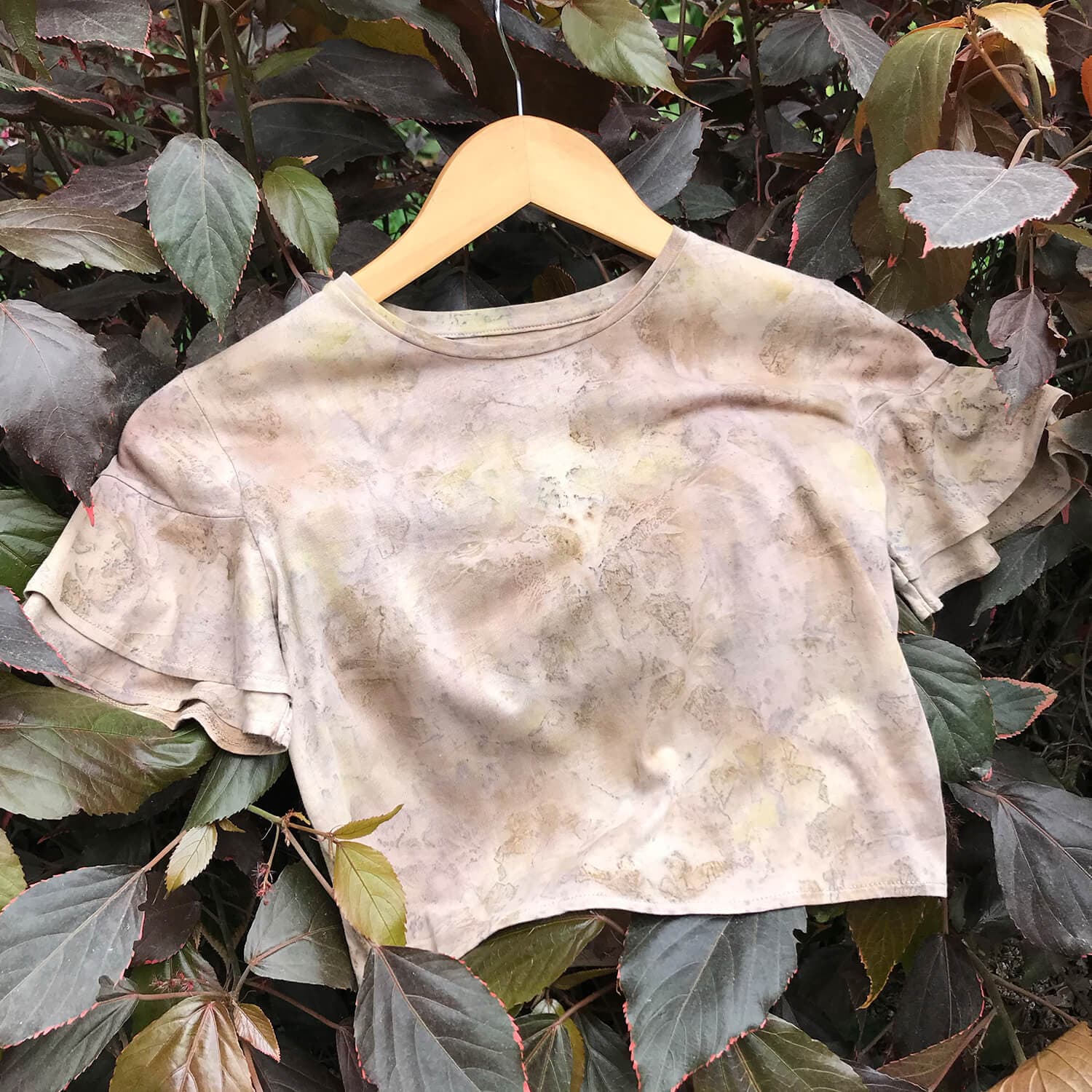 Double Frill Sleeves Floral Blouse Plant Dyed