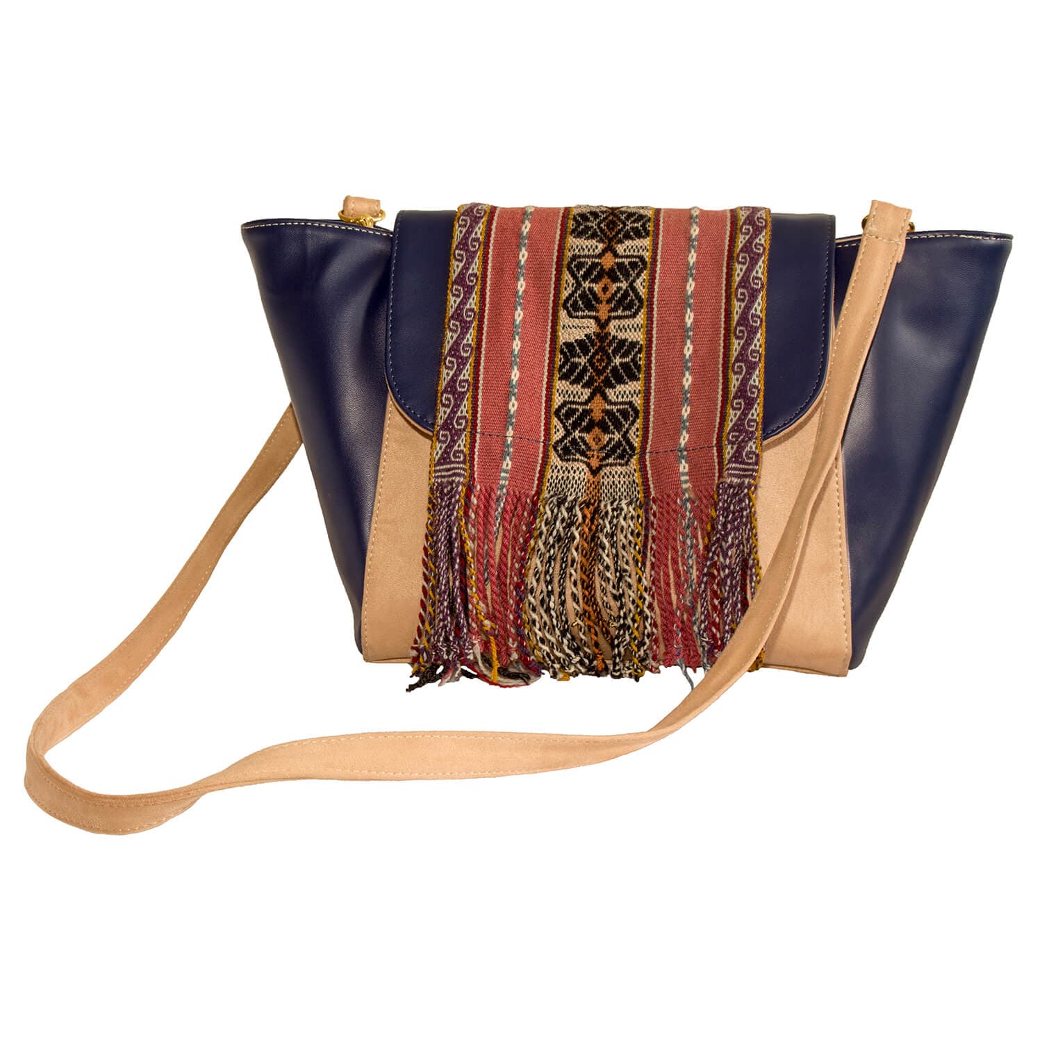 Fake Leather and Suede Shoulder Bag with Boho Weave
