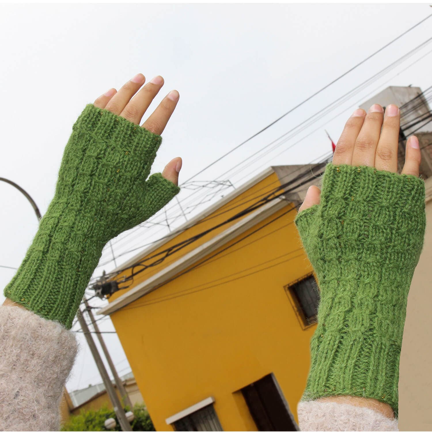 Fingerless Twisted Cable Alpaca Wool Gloves