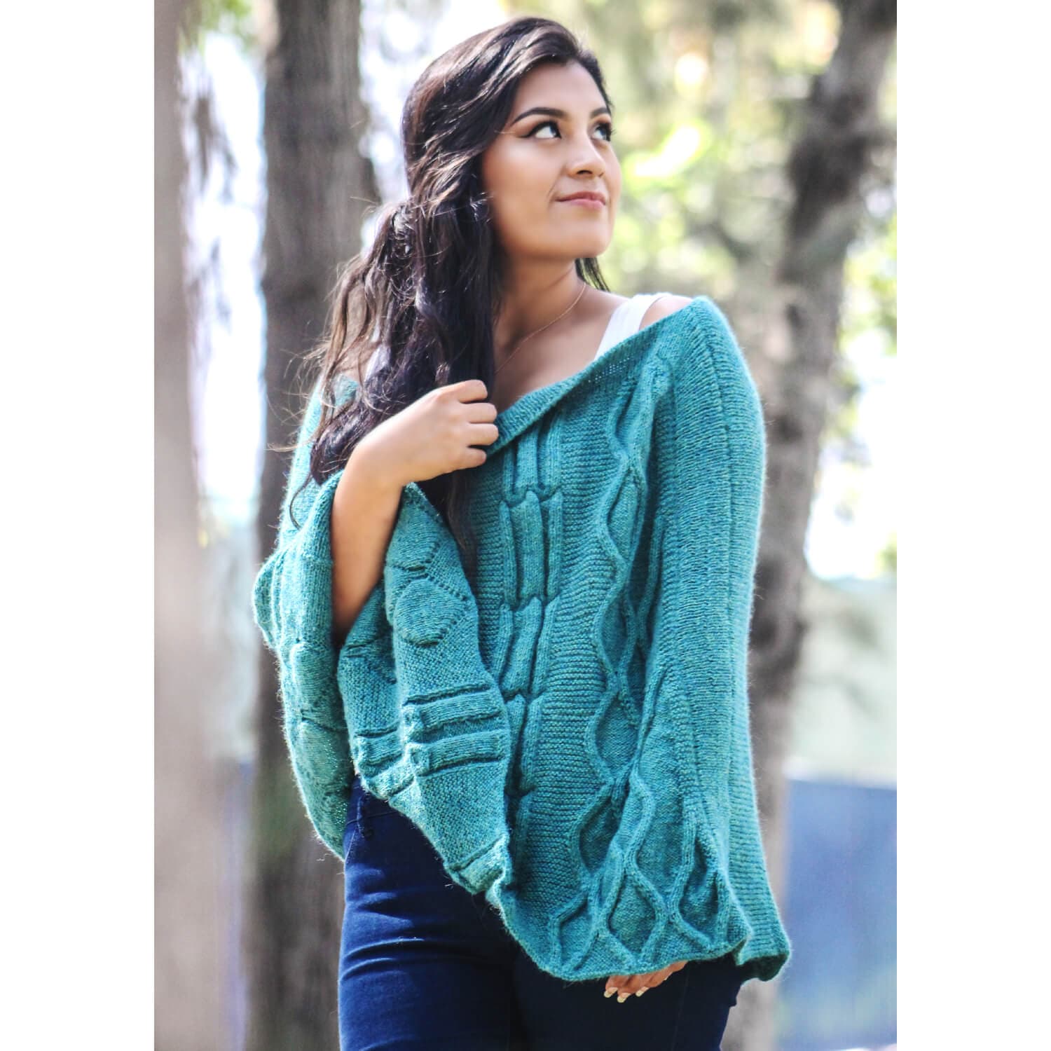 Chain Cable Baby Alpaca Poncho for Women