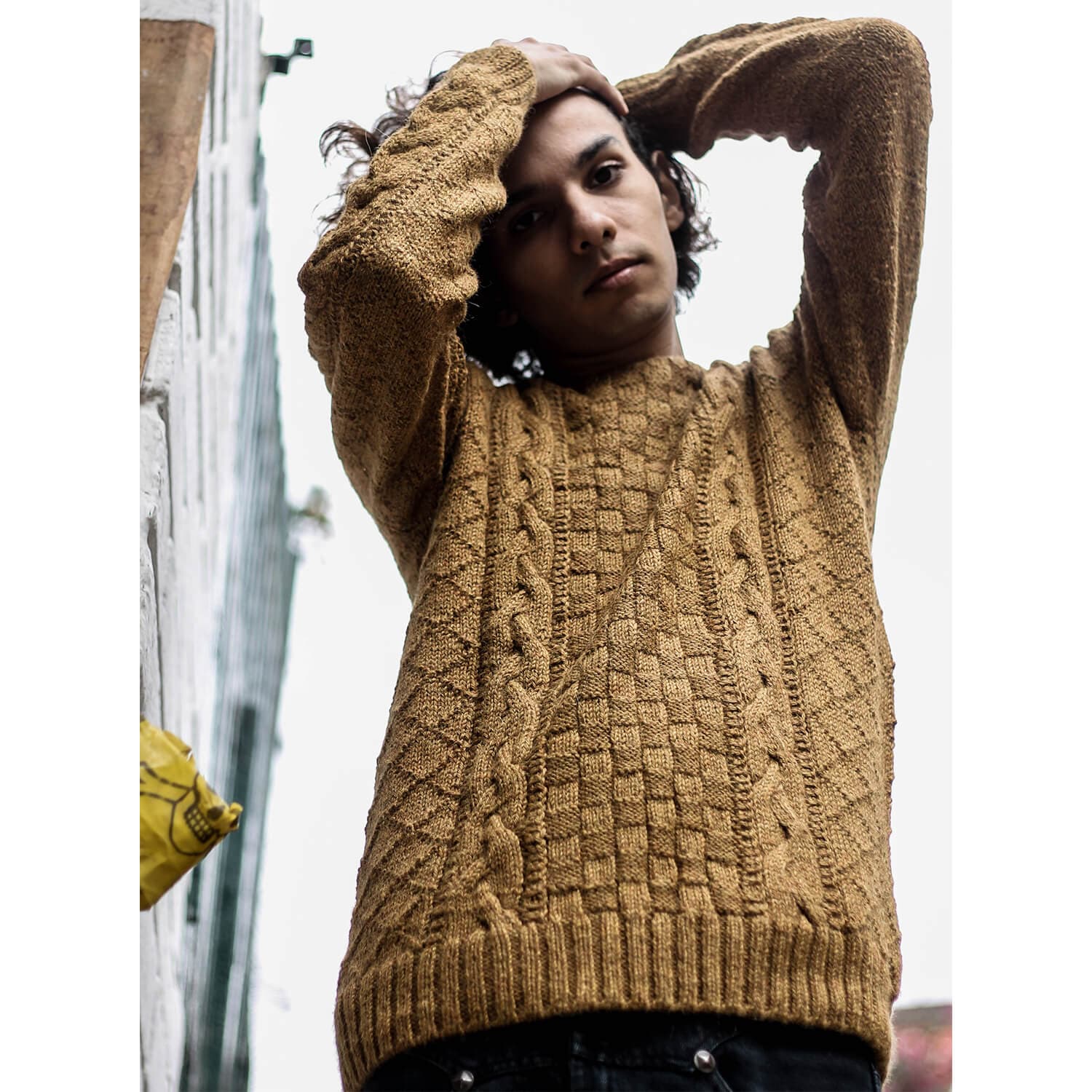 Casual Basket Weave Baby Alpaca Sweater for Men