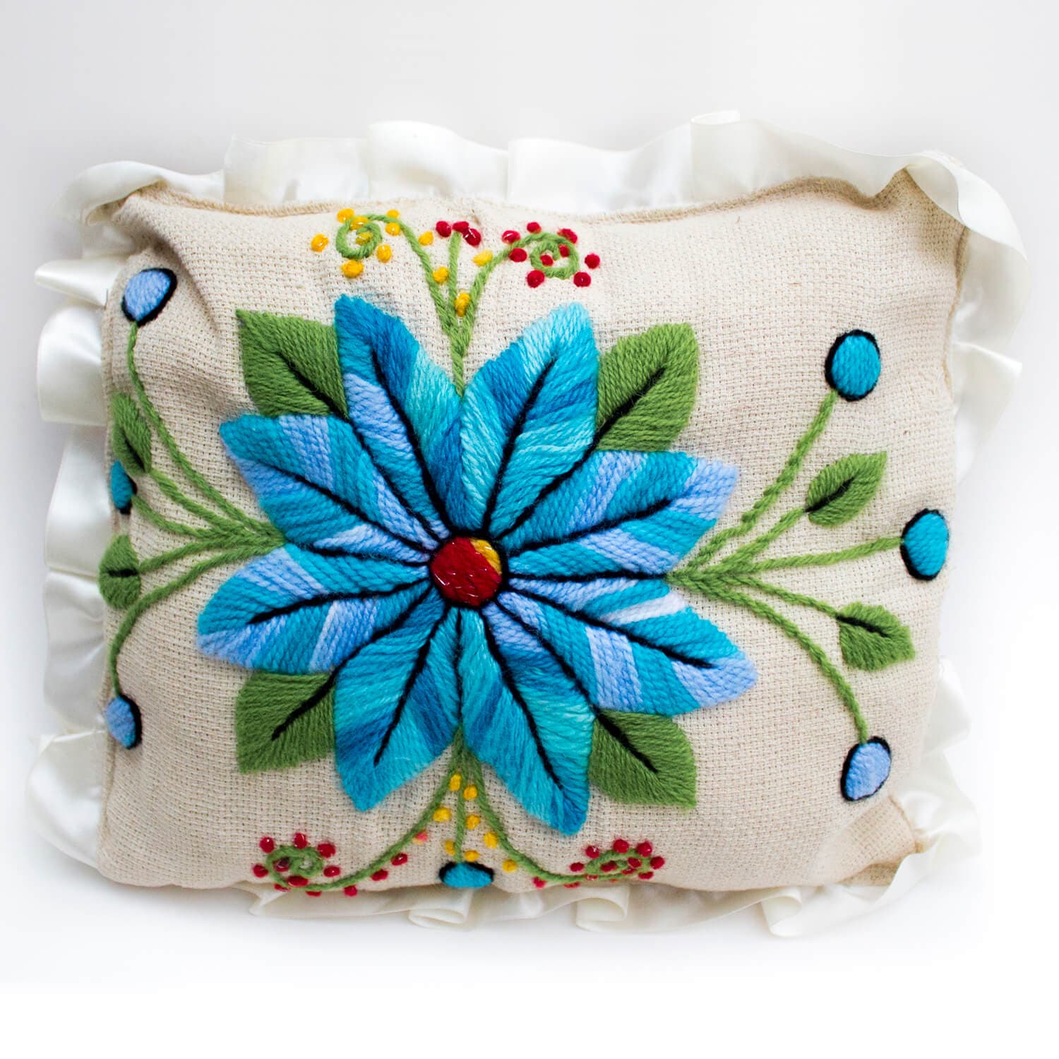 Hand-embroidered Jute Pillow