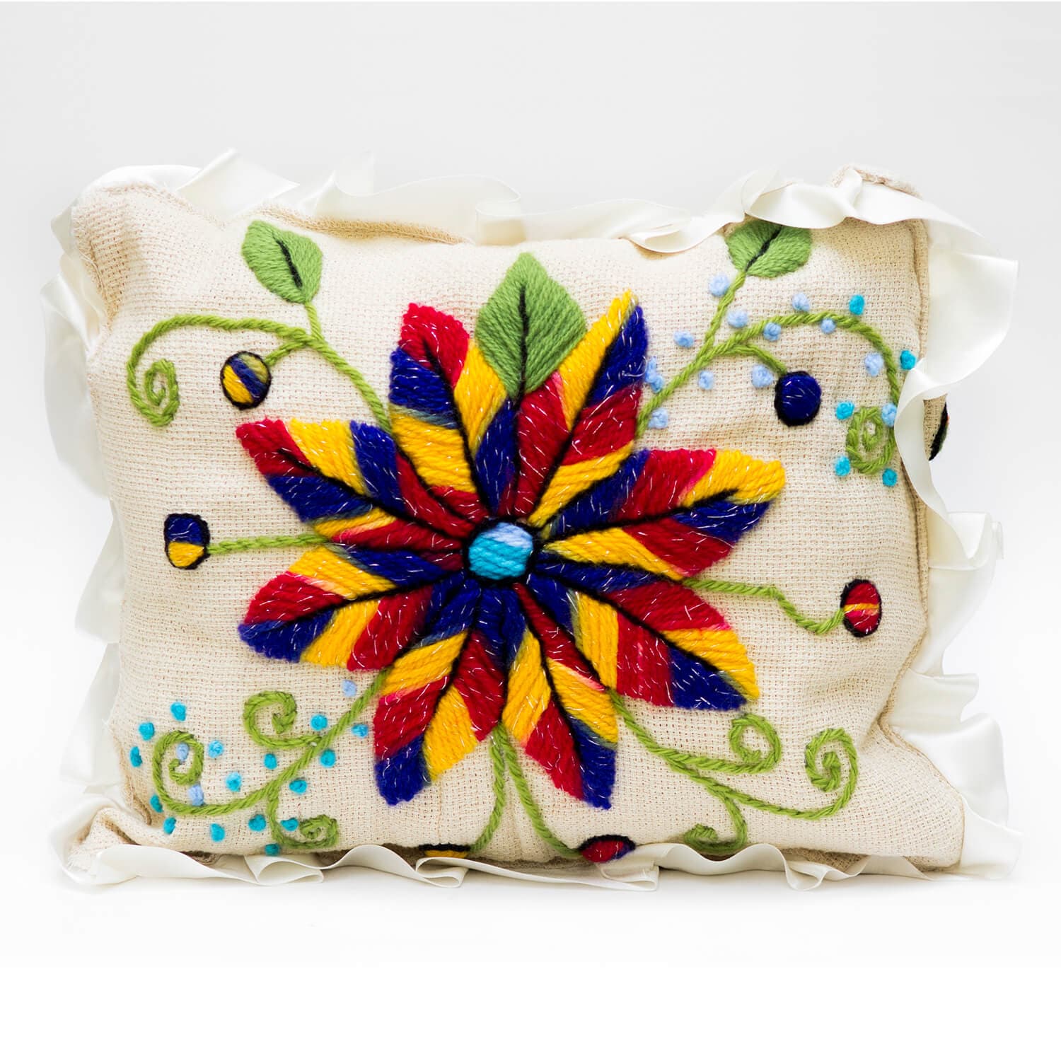 Jute Pillow with Handmade Embroidery