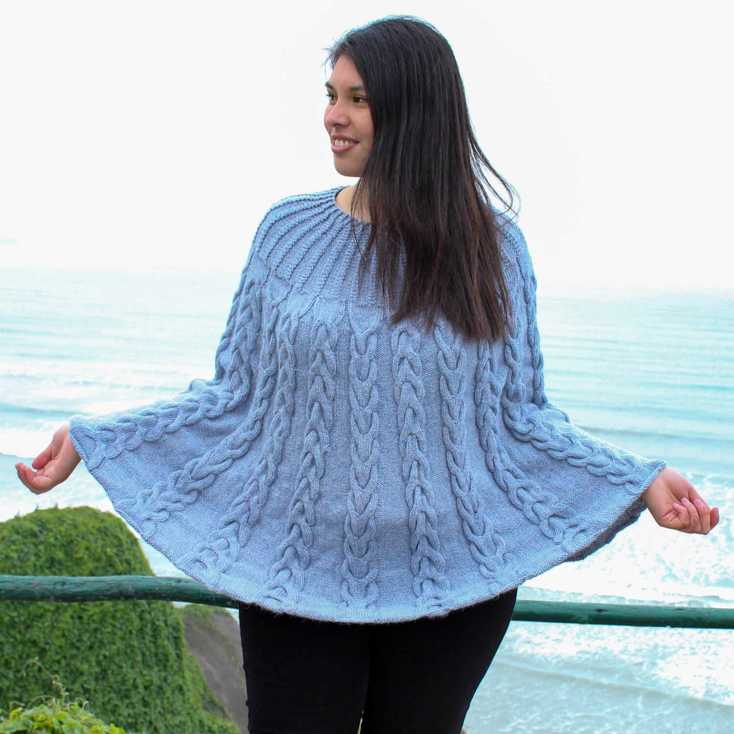Handmade Ribbed and Cable Baby Alpaca Poncho