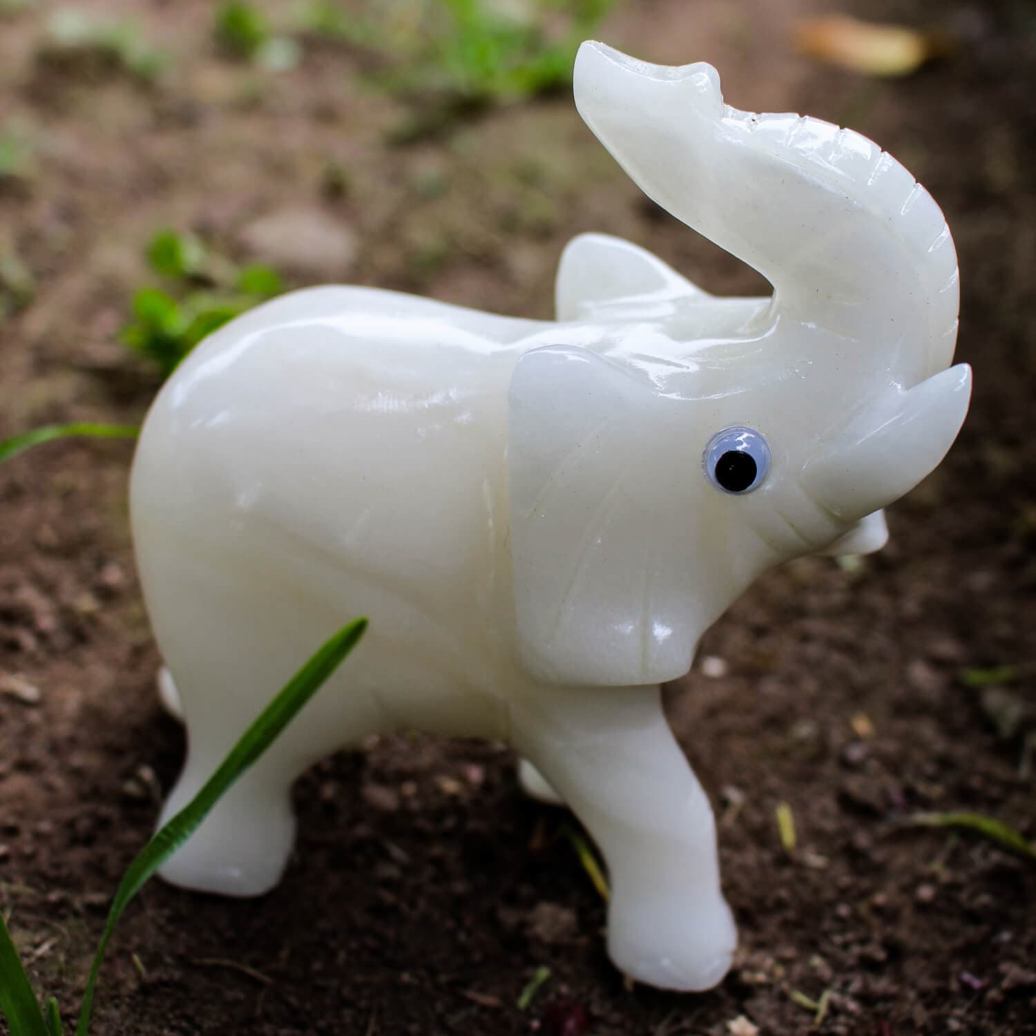 White Stone Elephant Figurine